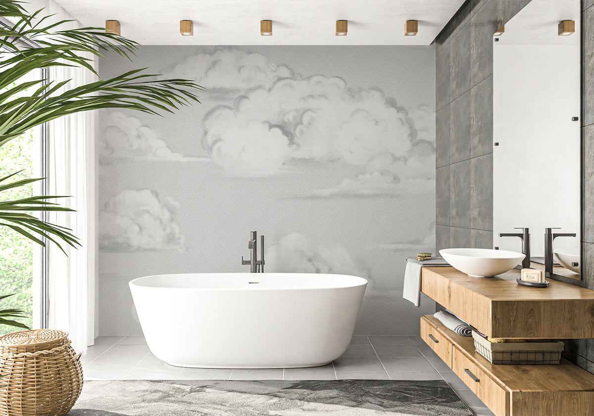 Papel pintado de baño con nubes