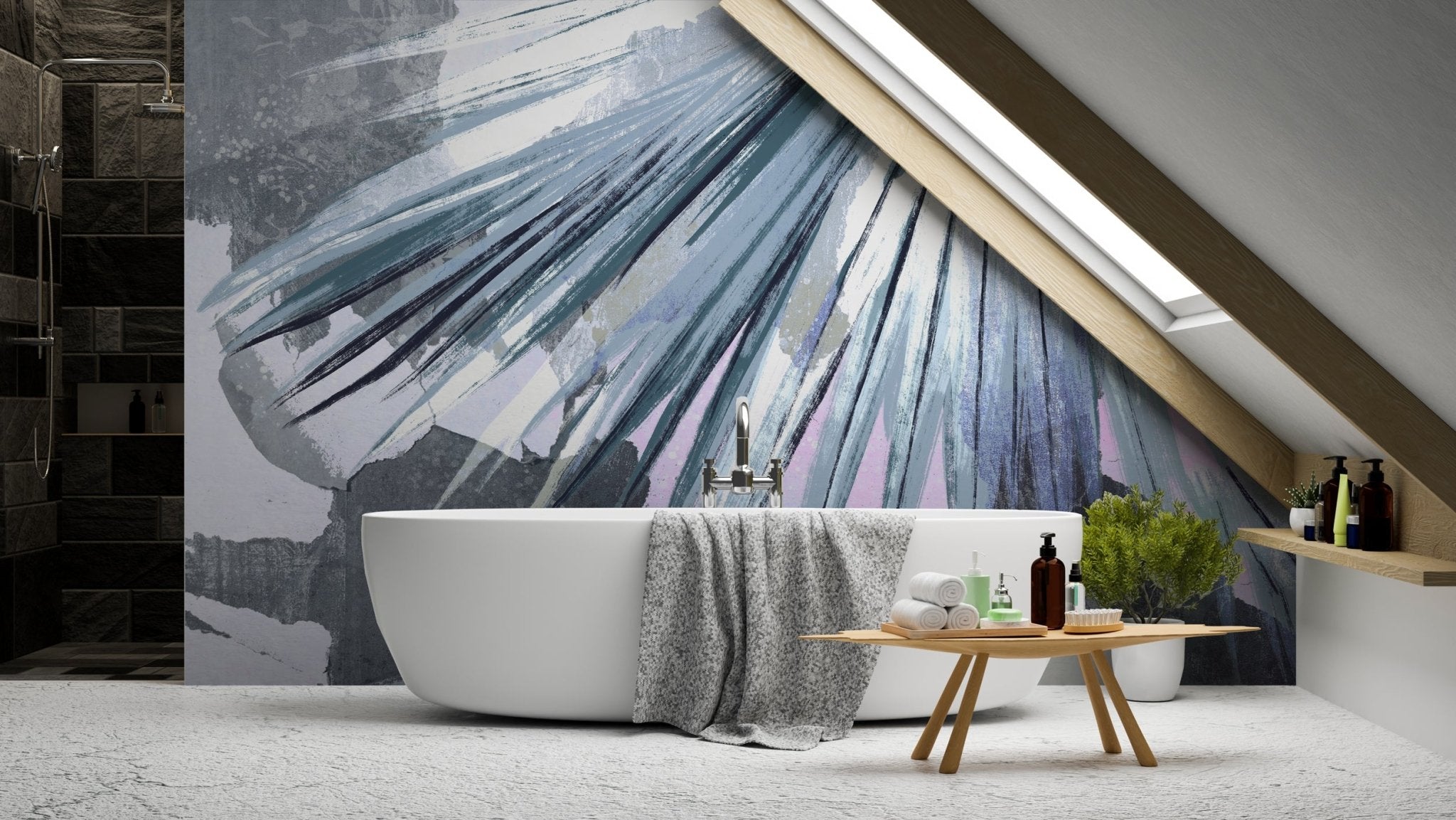 Papier peint panoramique rétro palm bleu, XXL, tendance