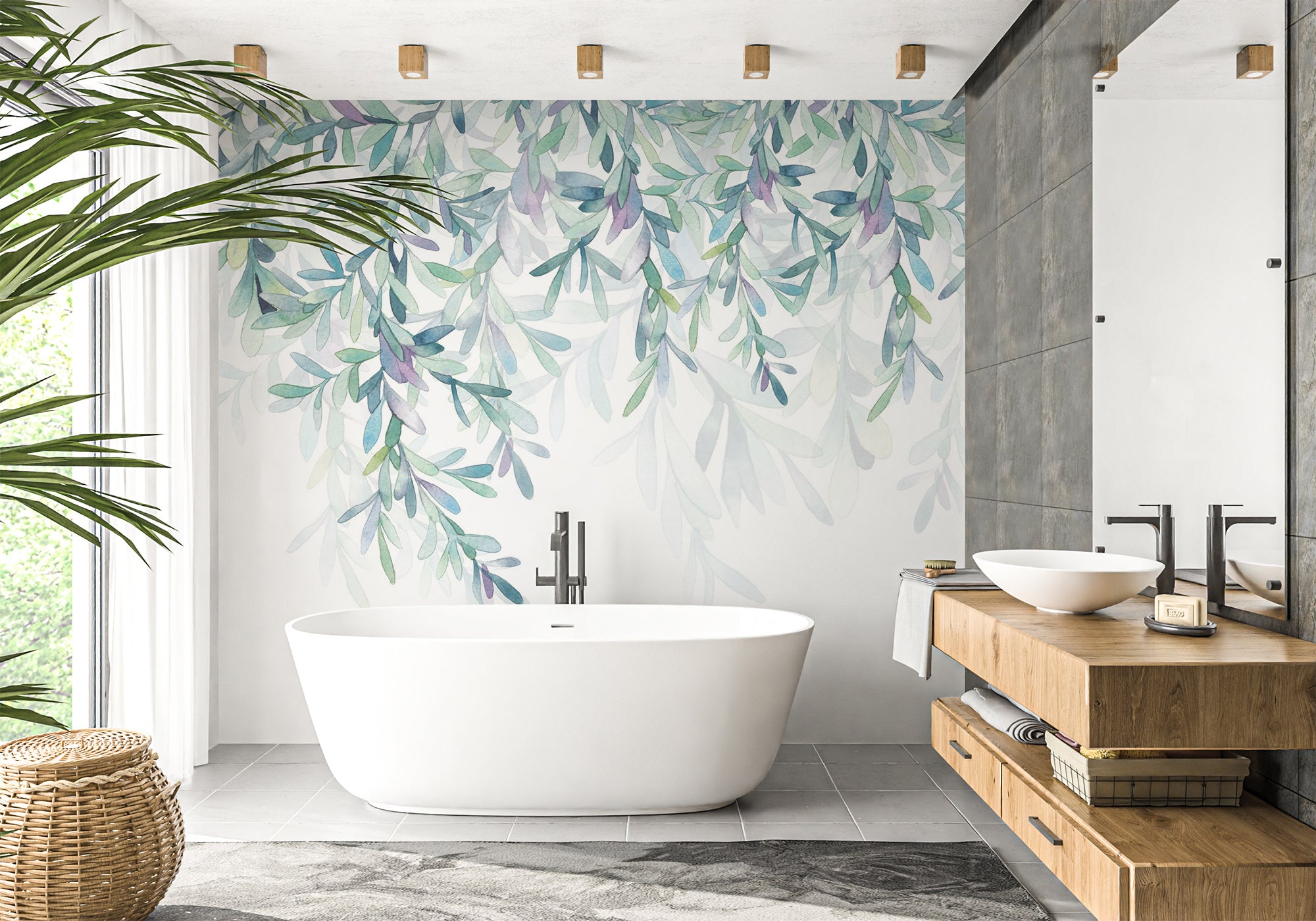 Papier peint salle de bain Végétal & Scandinave style, mural concept, tendance