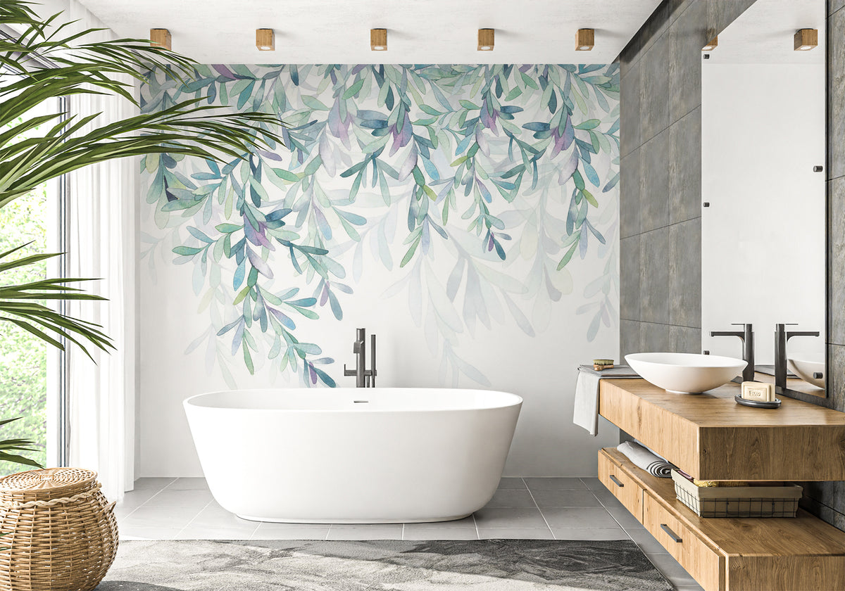 Papel pintado para baño de estilo vegetal y escandinavo