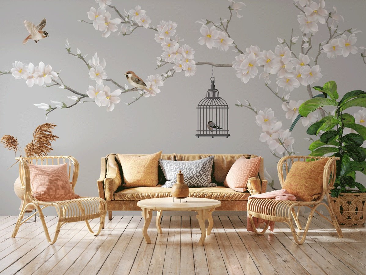 Papier peint salon romantique arbre en floraison, XXL, tendance
