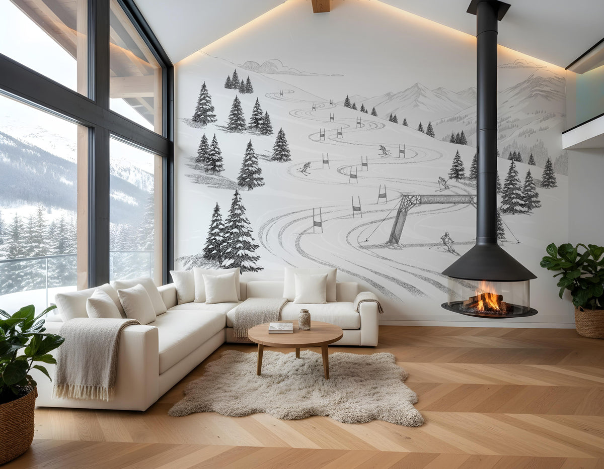 Papier peint La Clusaz panoramique – Ski, sport et montagne