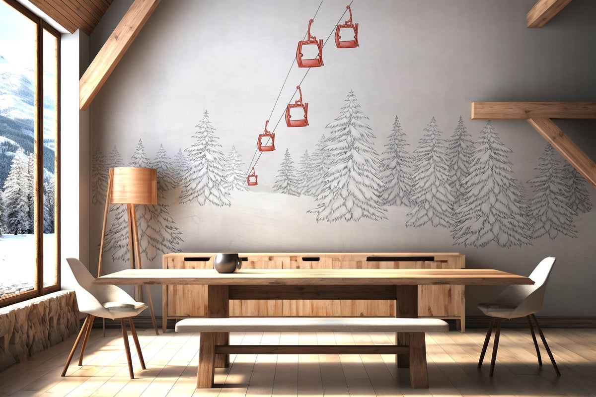 Papel pintado rojo para góndola de montaña