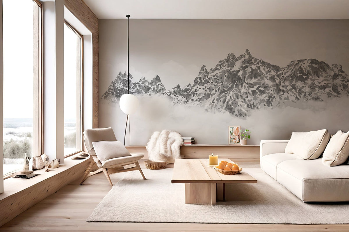 Papel pintado blanco y negro toile des Cimes Mont blanc