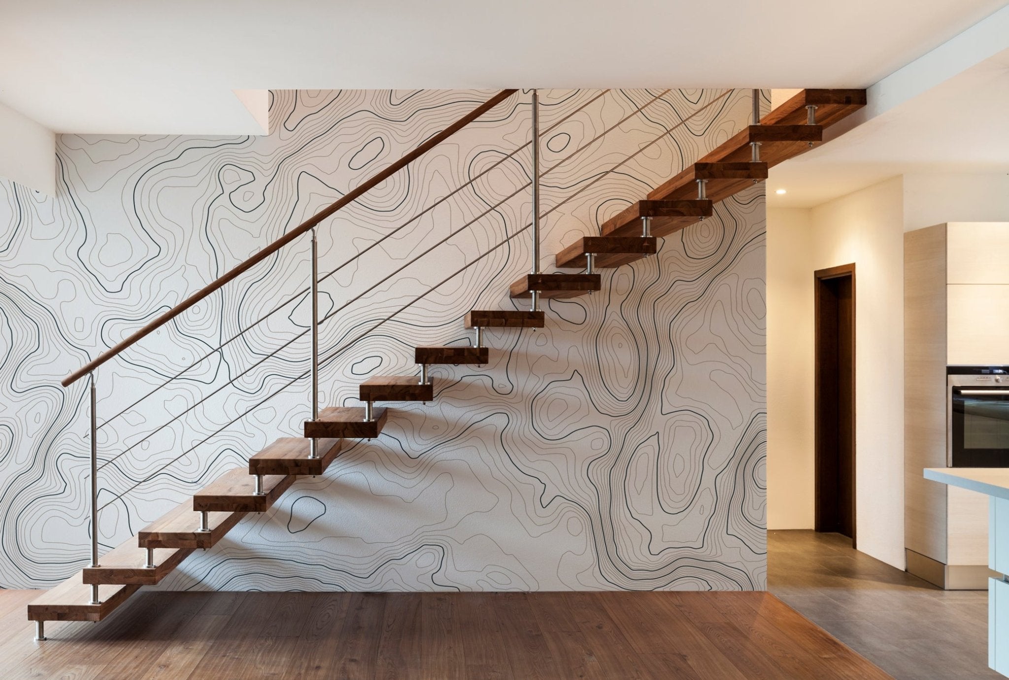 Papier peint ligne topographique - Noir et blanc, XXL, tendance