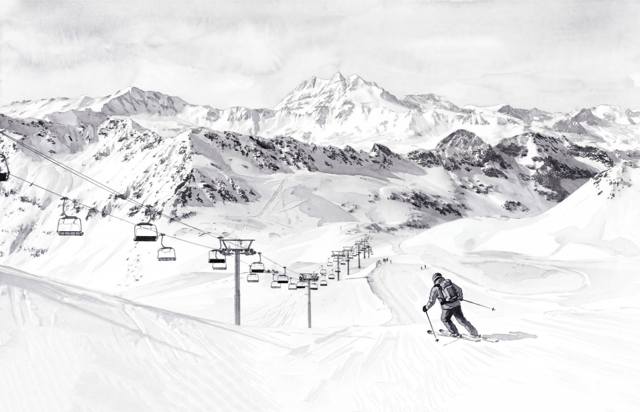 Papier peint montagne ski Savoie - Fresques enneigées Val Isère