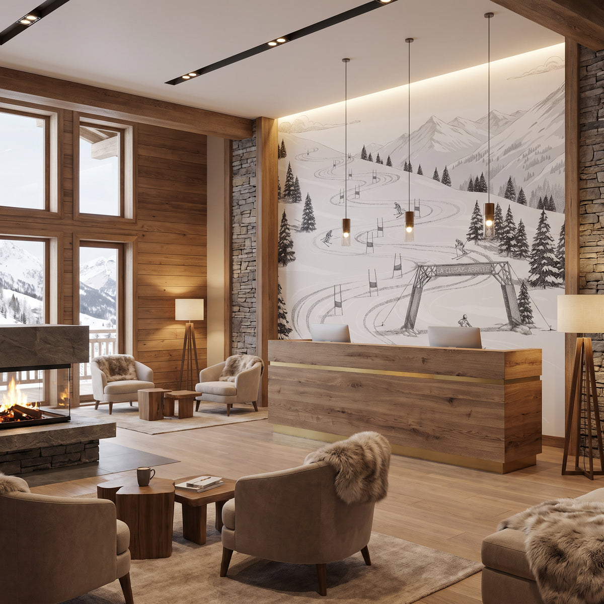 Papier peint La Clusaz panoramique – Ski, sport et montagne