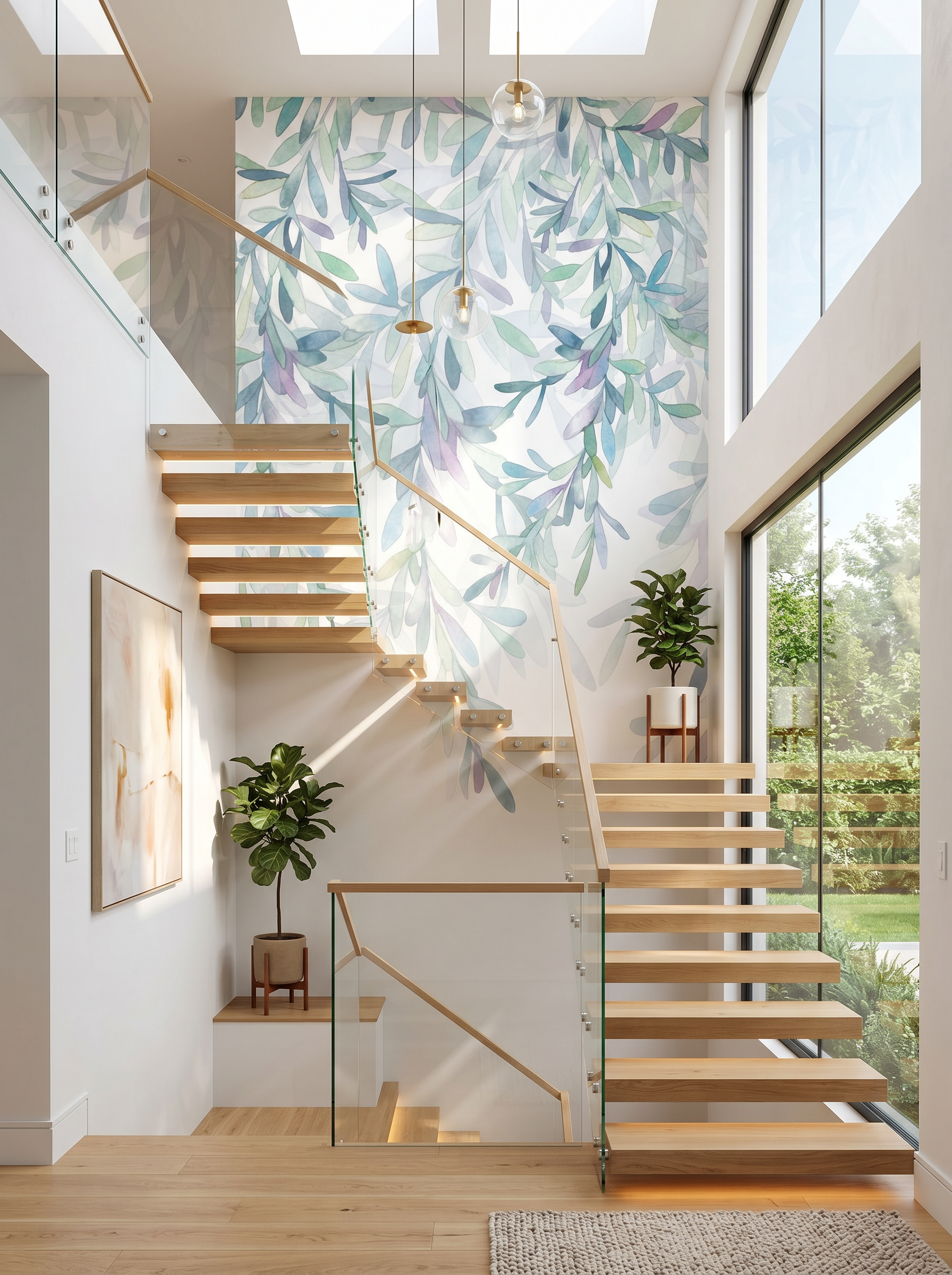 Papier peint escalier - Végétal & Scandinave style - Muralconcept