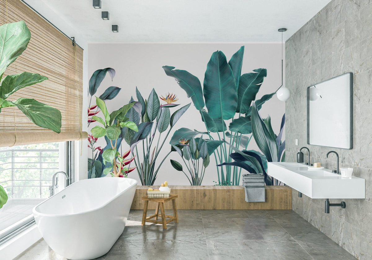 Papel pintado panorámico tropical con plataneros