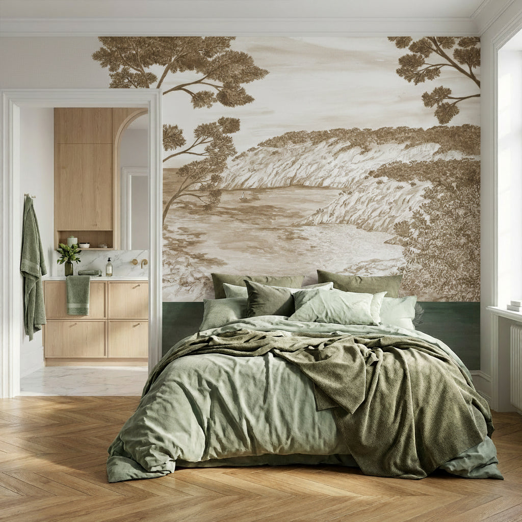 Papel pintado panorámico - Las Calanques del sur en tonos sepia