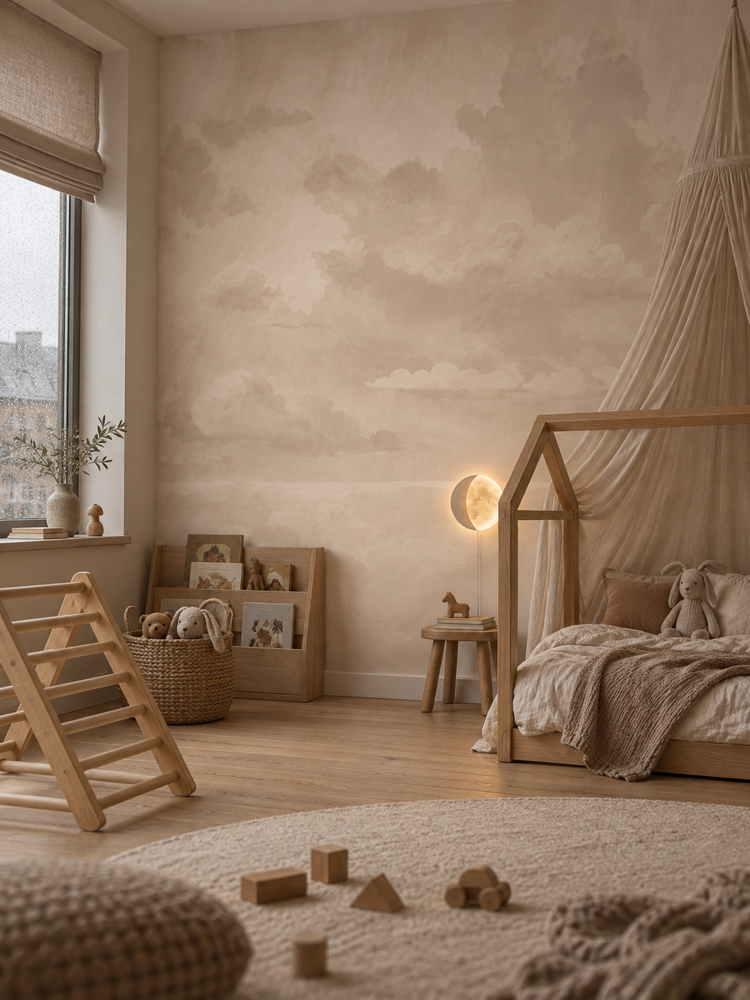 Papel pintado panorámico «Cielo de terciopelo» - nube beige