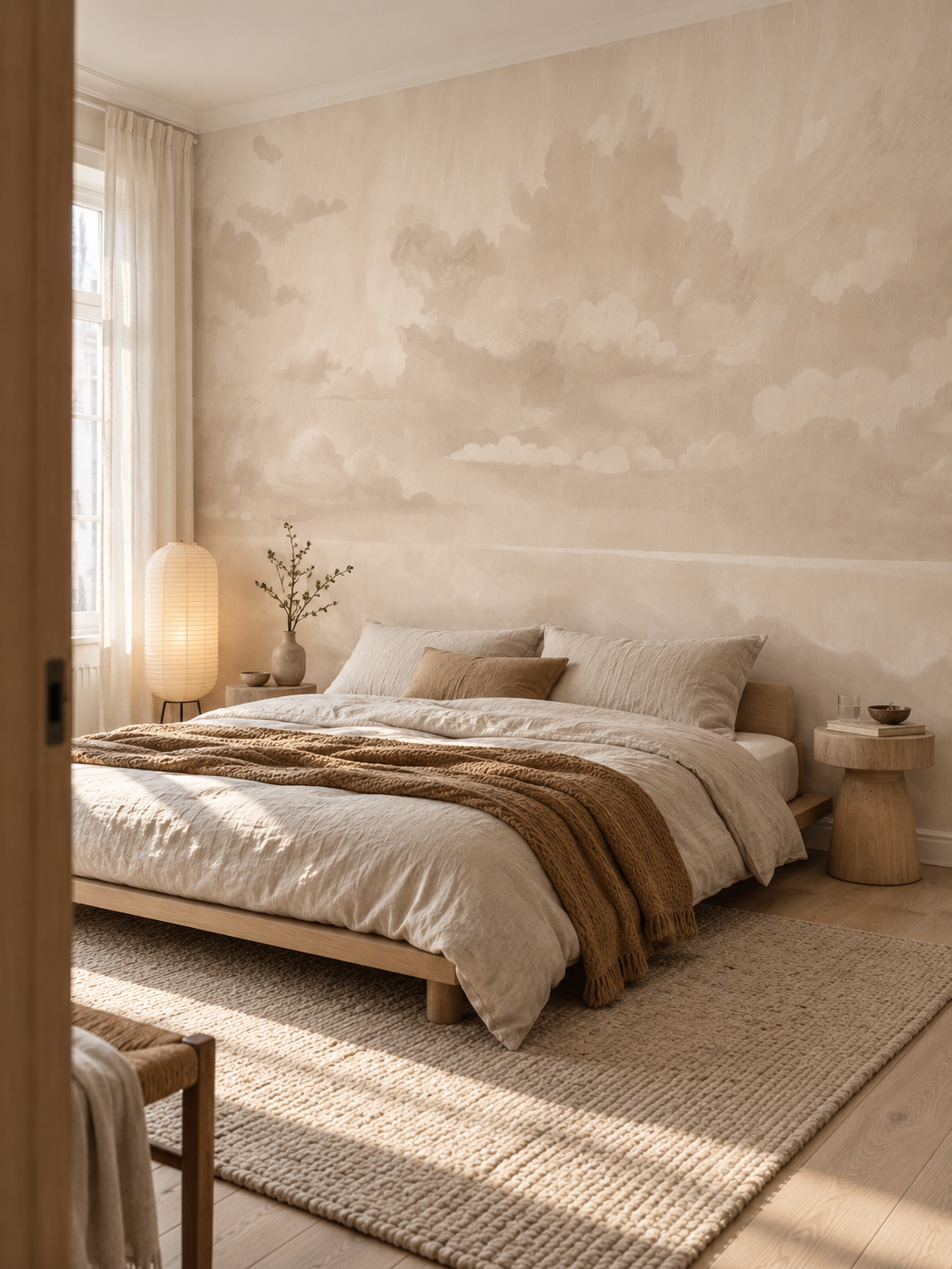 Papel pintado panorámico «Cielo de terciopelo» - nube beige