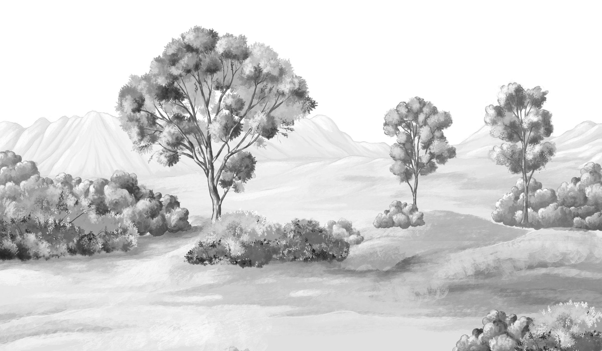 Papier peint paysage poétique noir et blanc, XXL, tendance