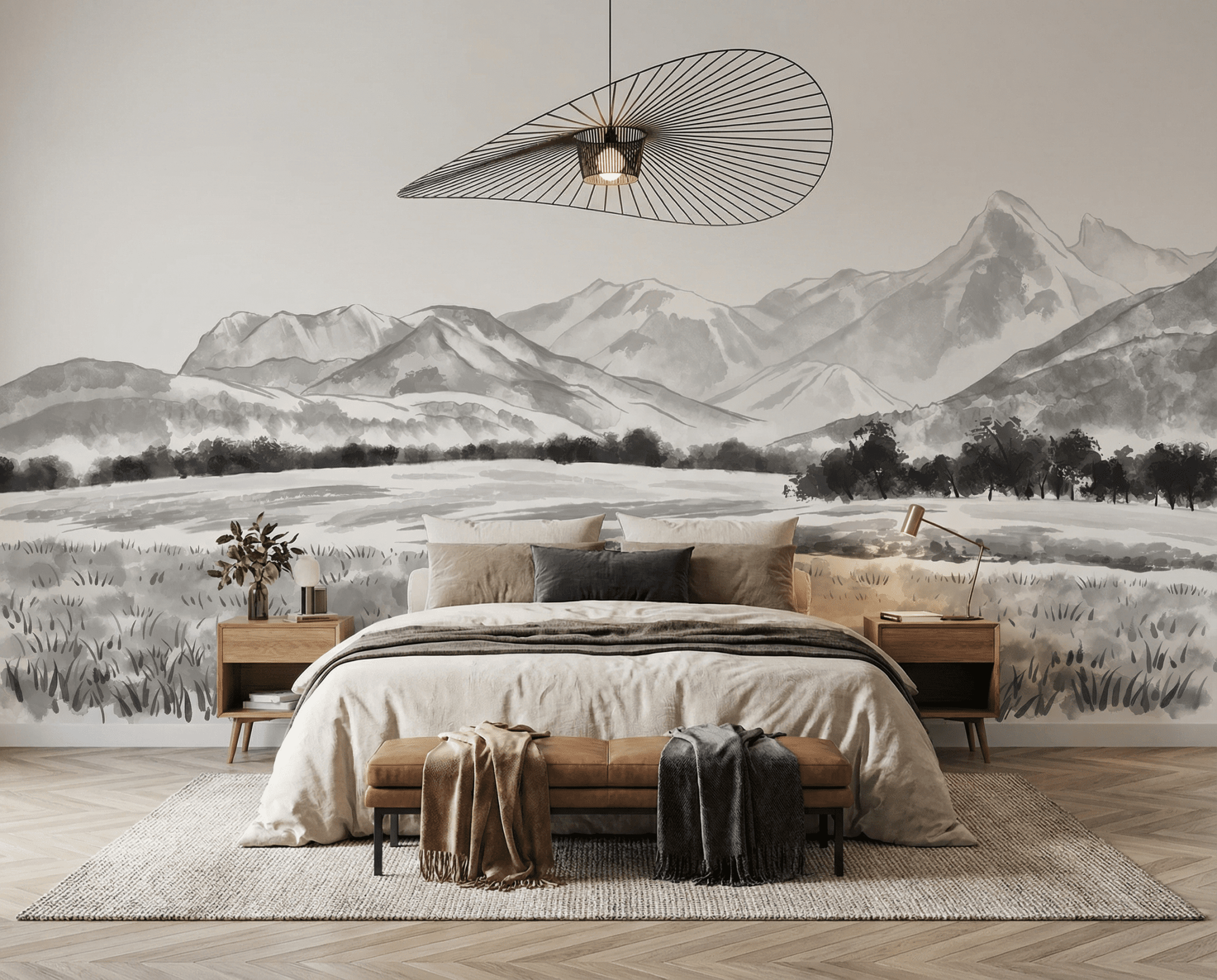 Papier peint panoramique les Mémises – Vue alpine d’exception en noir et blanc - Muralconcept