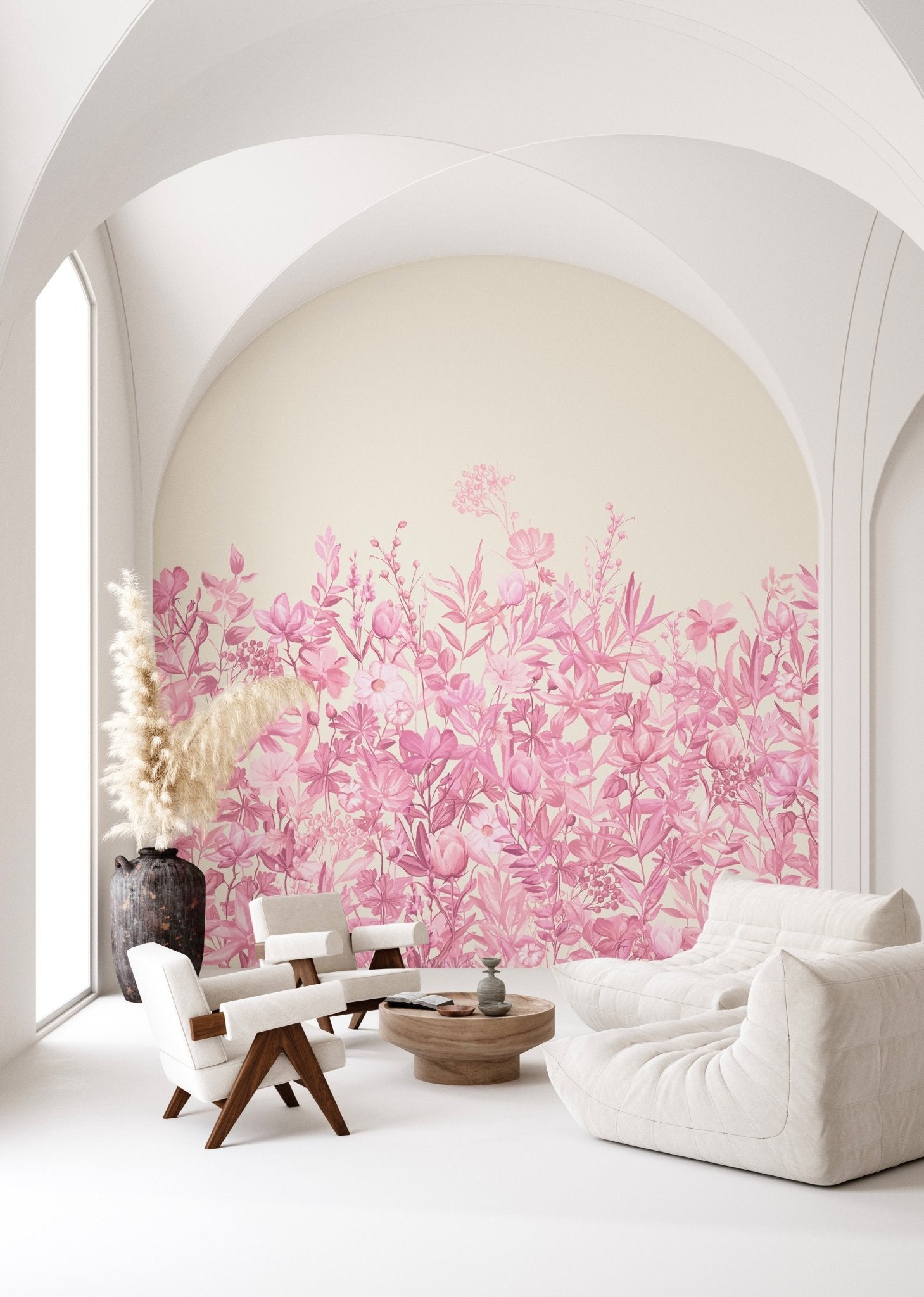 Papier peint fleurs au pinceau rose, XXL, tendance