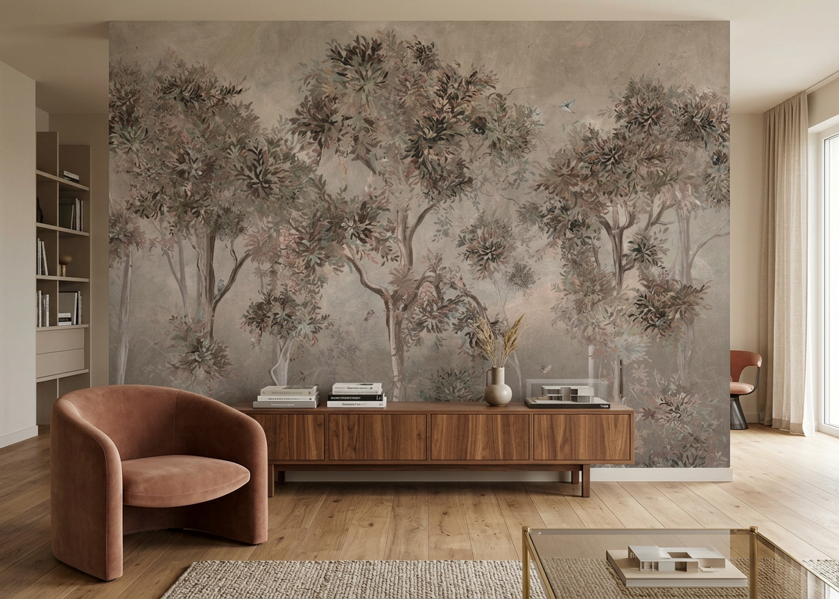 Papier peint arbre artistique en peinture - Muralconcept