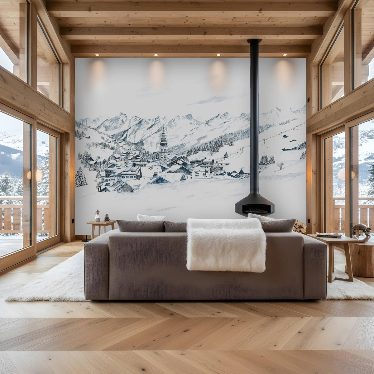 Papel pintado panorámico La Clusaz en pintura