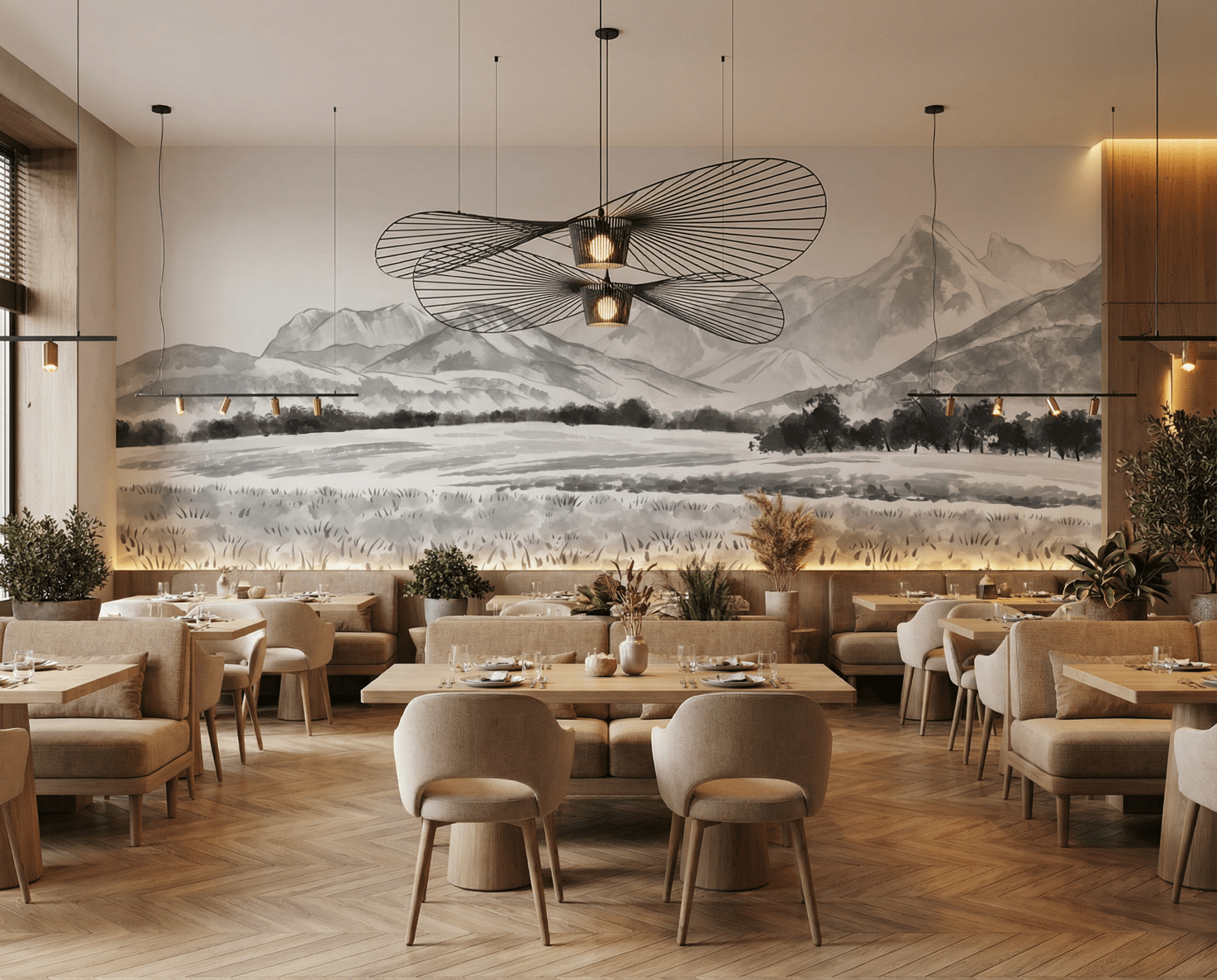 Papier peint panoramique les Mémises – Vue alpine d’exception en noir et blanc - Muralconcept