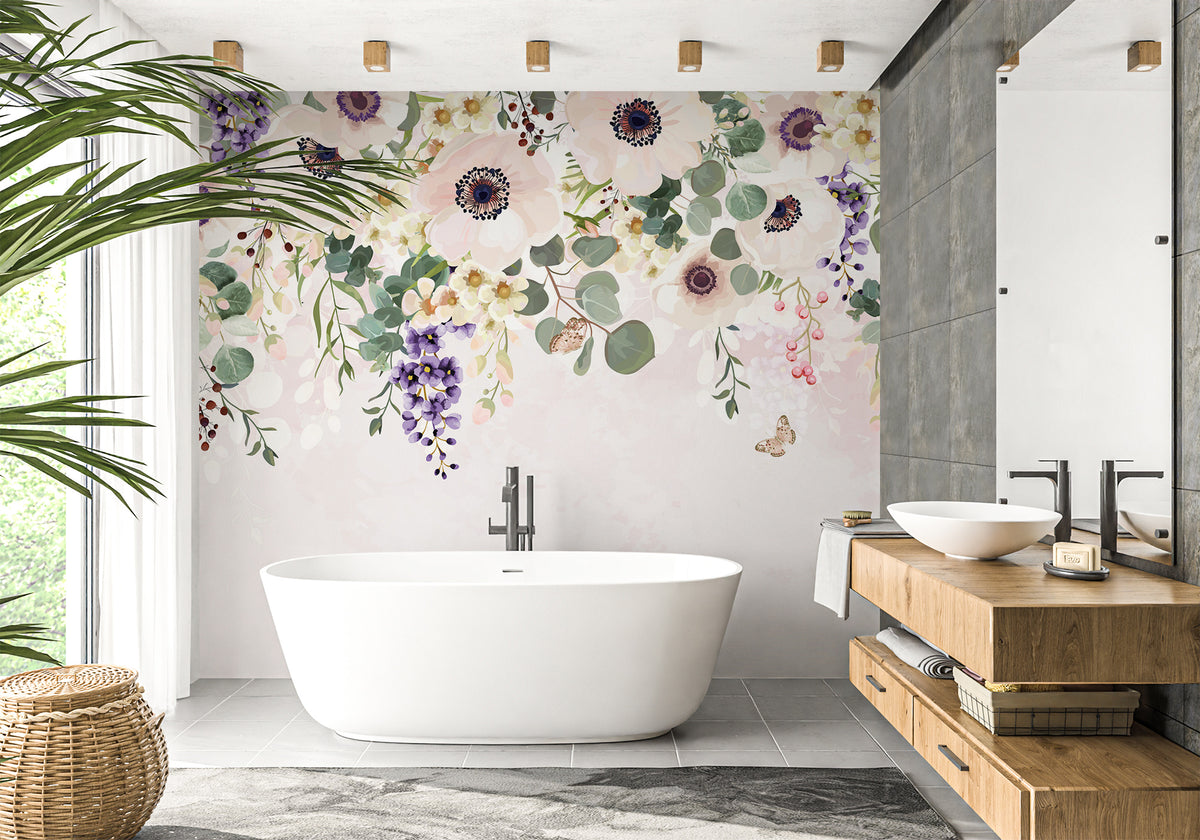 Papel pintado para baño con flores maravillosas