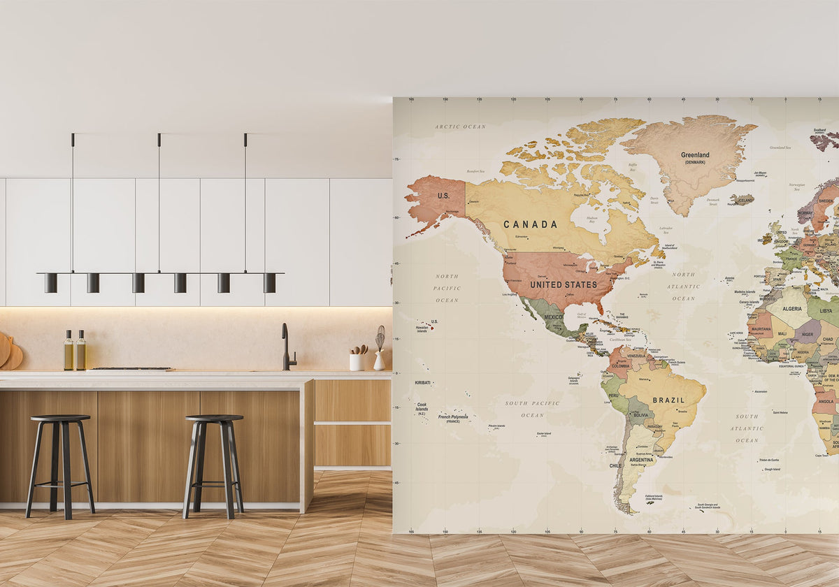 Fondo de pantalla panorámico con mapa del mundo de exploración