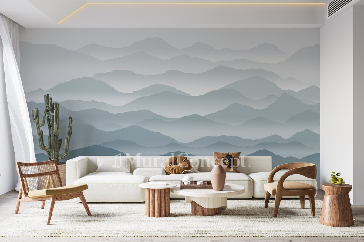 Papel pintado panorámico niebla cimes