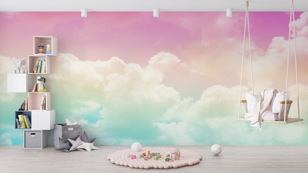 Papier peint nuage rose et bleu tendance - papier peint sur mesure francais - muralconcept