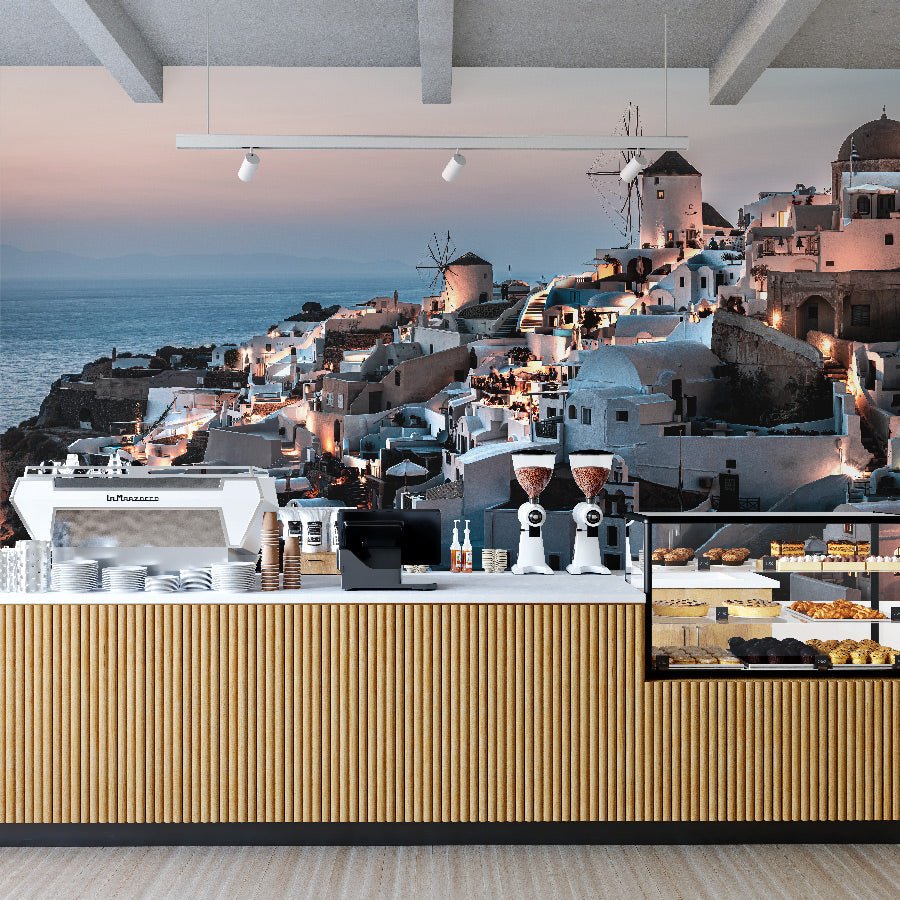 Papier peint photo Santorin coucher de soleil - papier peint sur mesure francais - muralconcept