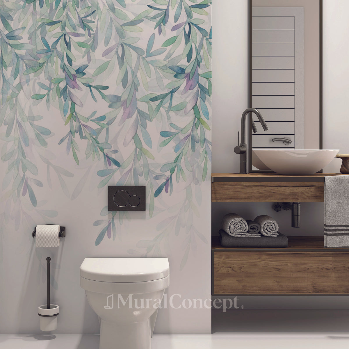 Papel pintado para baño de estilo vegetal y escandinavo