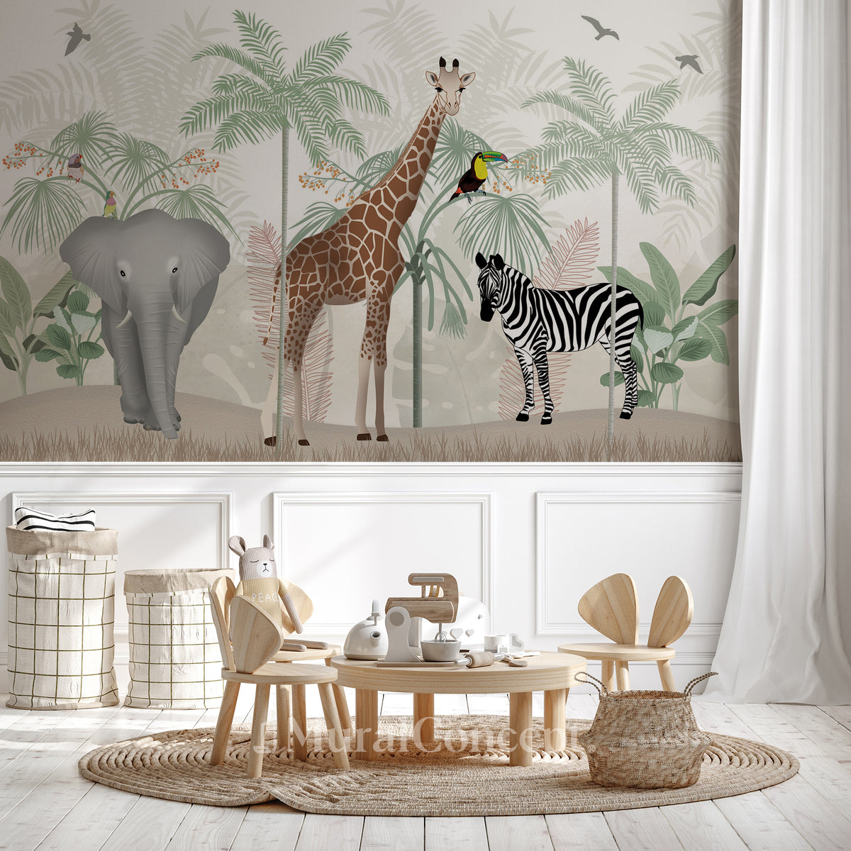 Papel pintado infantil Animales de la sabana