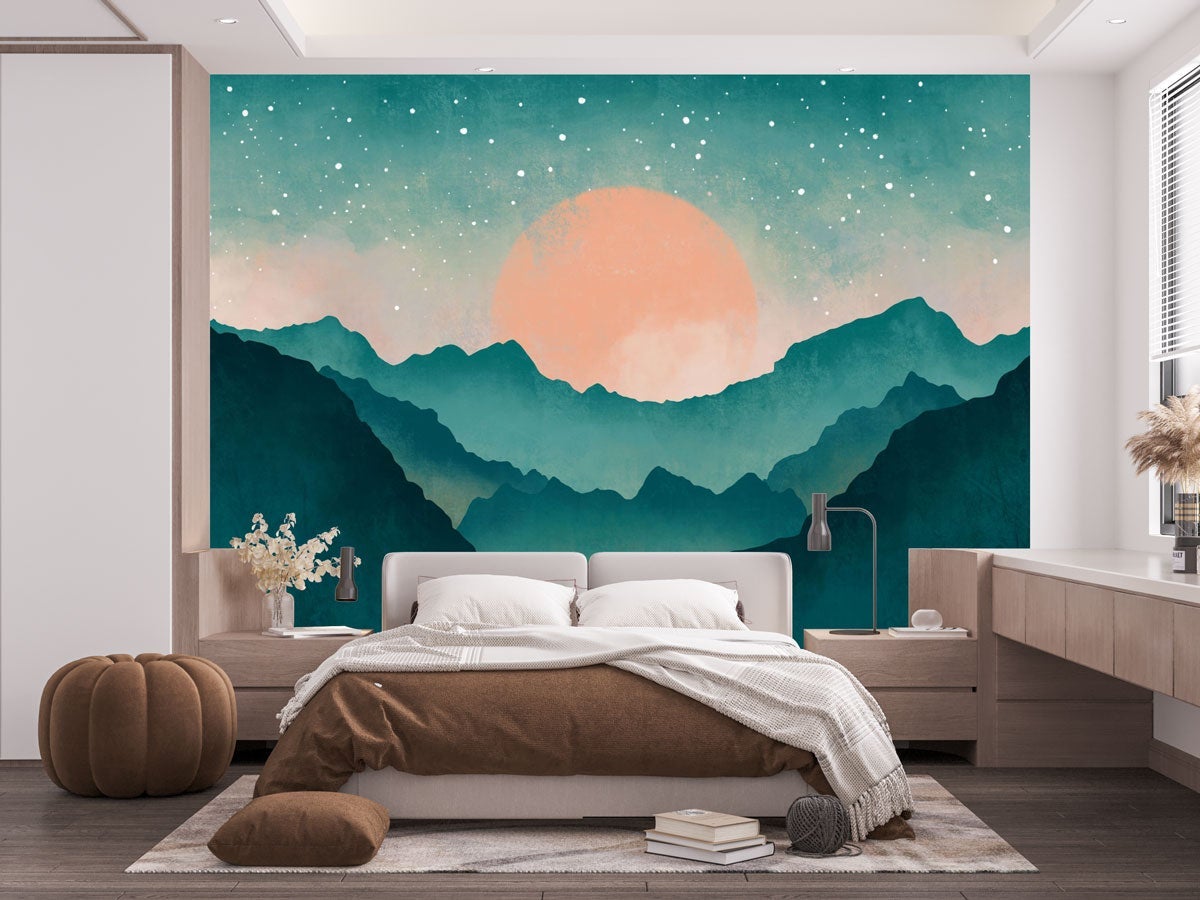 Papel pintado personalizado Montaña de niebla turquesa