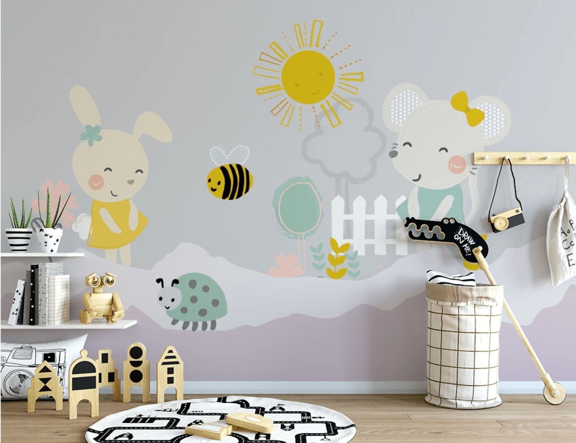 Papier peint bébé souris abeille - papier peint sur mesure francais - muralconcept