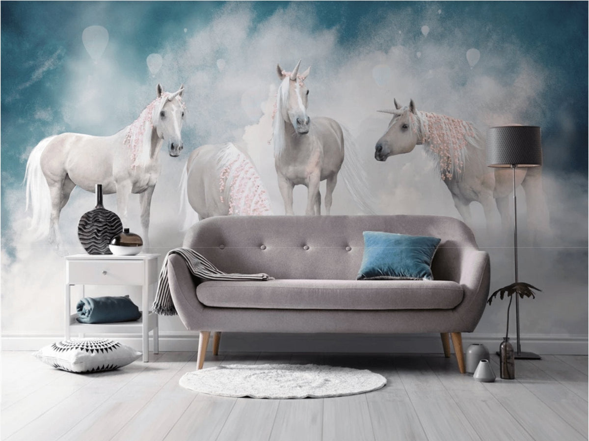 Fondo de pantalla de unicornio y caballo para dormitorio de adolescentes