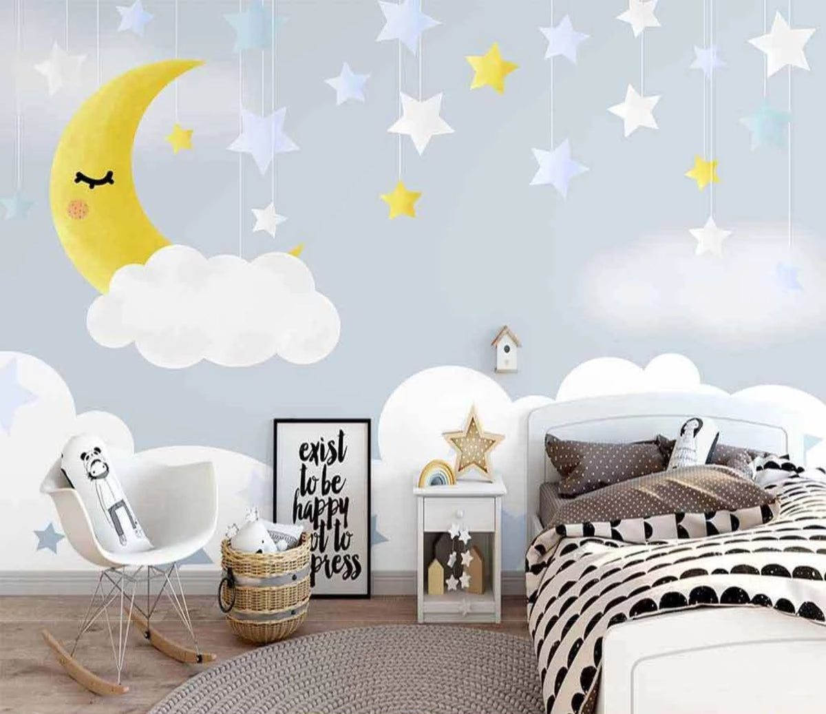 Papel pintado para habitación de bebé con noche estrellada