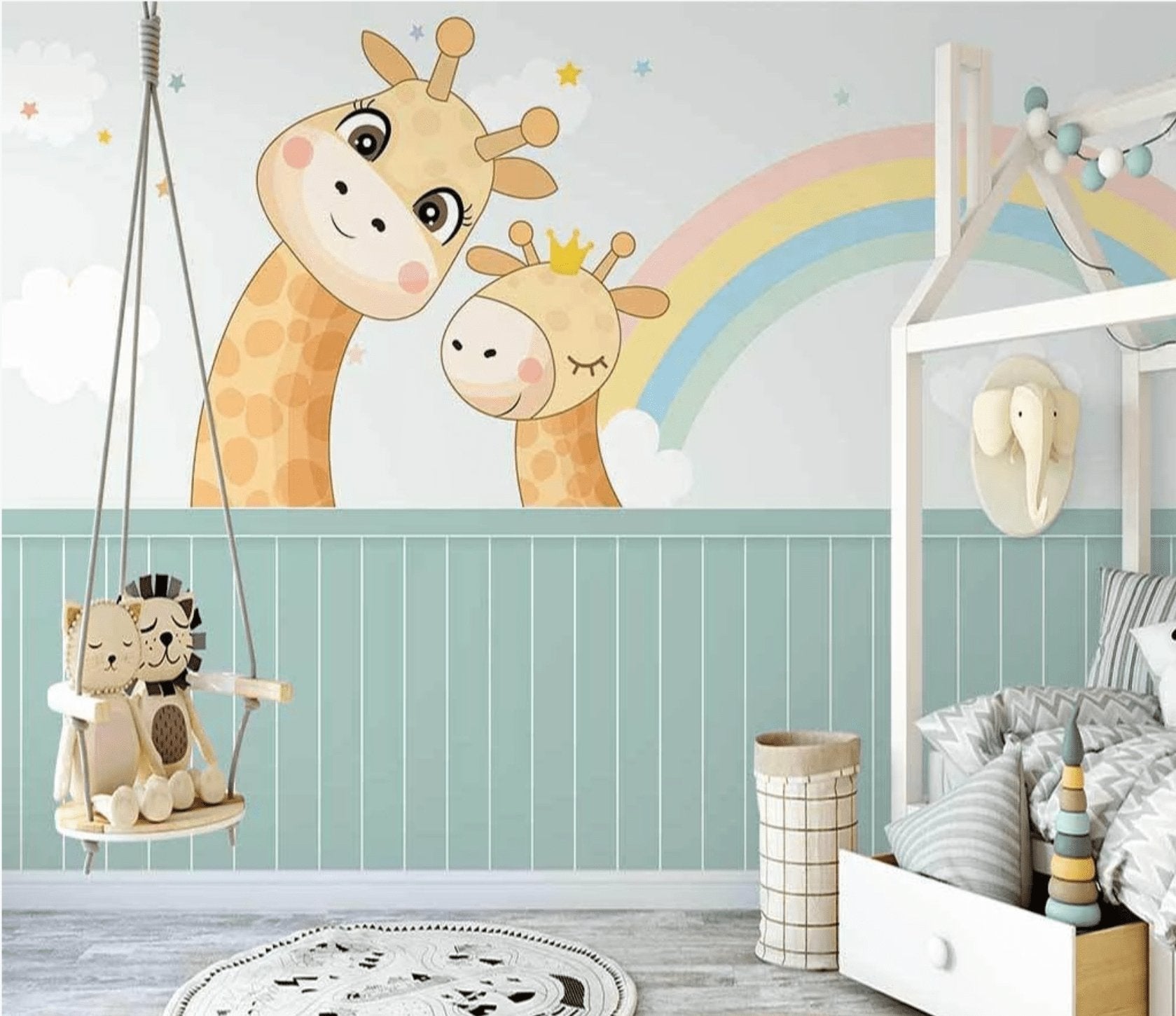 Papier peint chambre bébé scandinave girafe - papier peint sur mesure francais - muralconcept