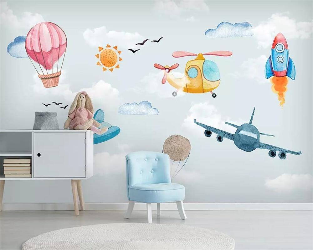 Papel pintado para dormitorio infantil con diseño de avión