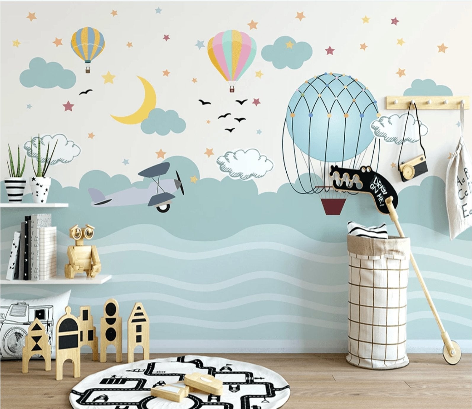 Papier peint chambre enfant avion scandinave - papier peint sur mesure francais - muralconcept