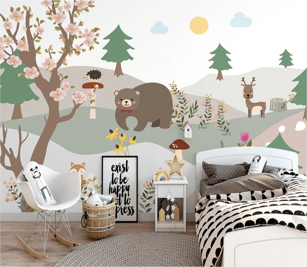 Papel pintado dormitorio infantil oso del bosque