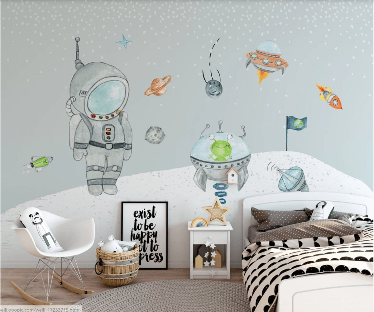 Papel pintado infantil cosmonauta cohete espacial