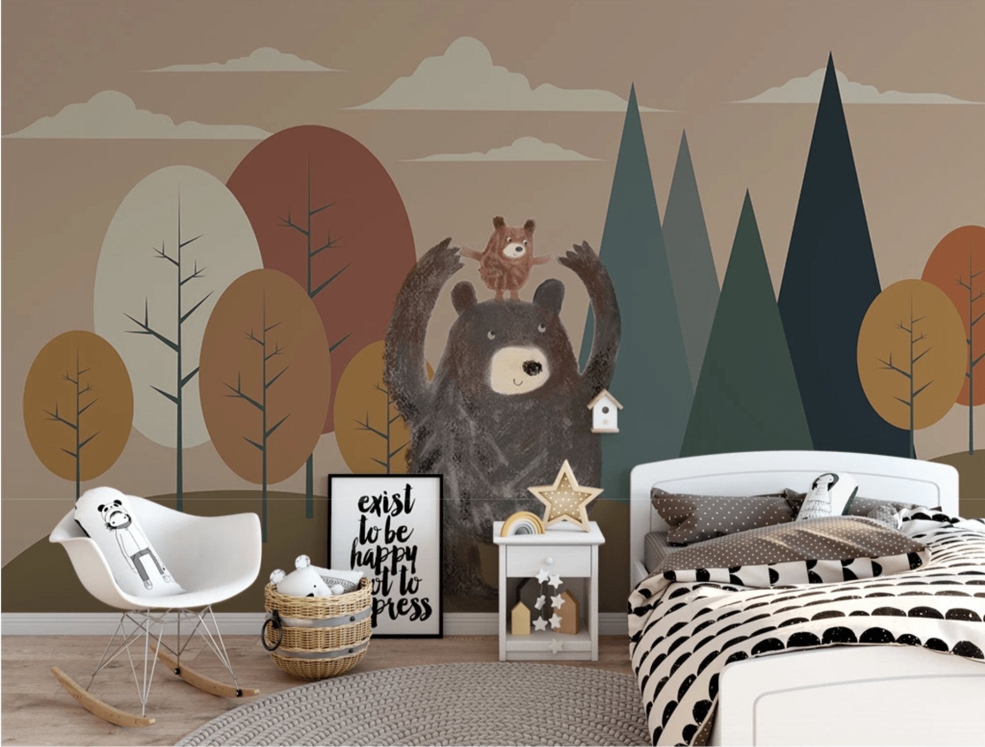 Papier peint enfant ours brun - papier peint sur mesure francais - muralconcept