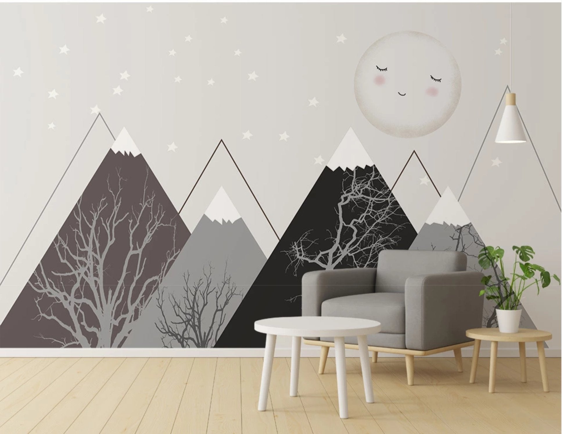 Papier peint enfant scandinave lune - papier peint sur mesure francais - muralconcept