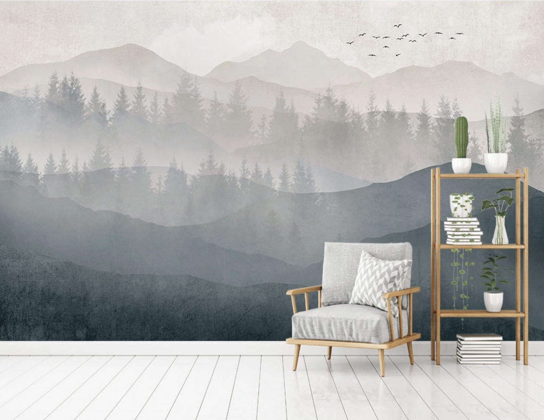 Papier peint panorama nature noir et blanc - papier peint sur mesure francais - muralconcept