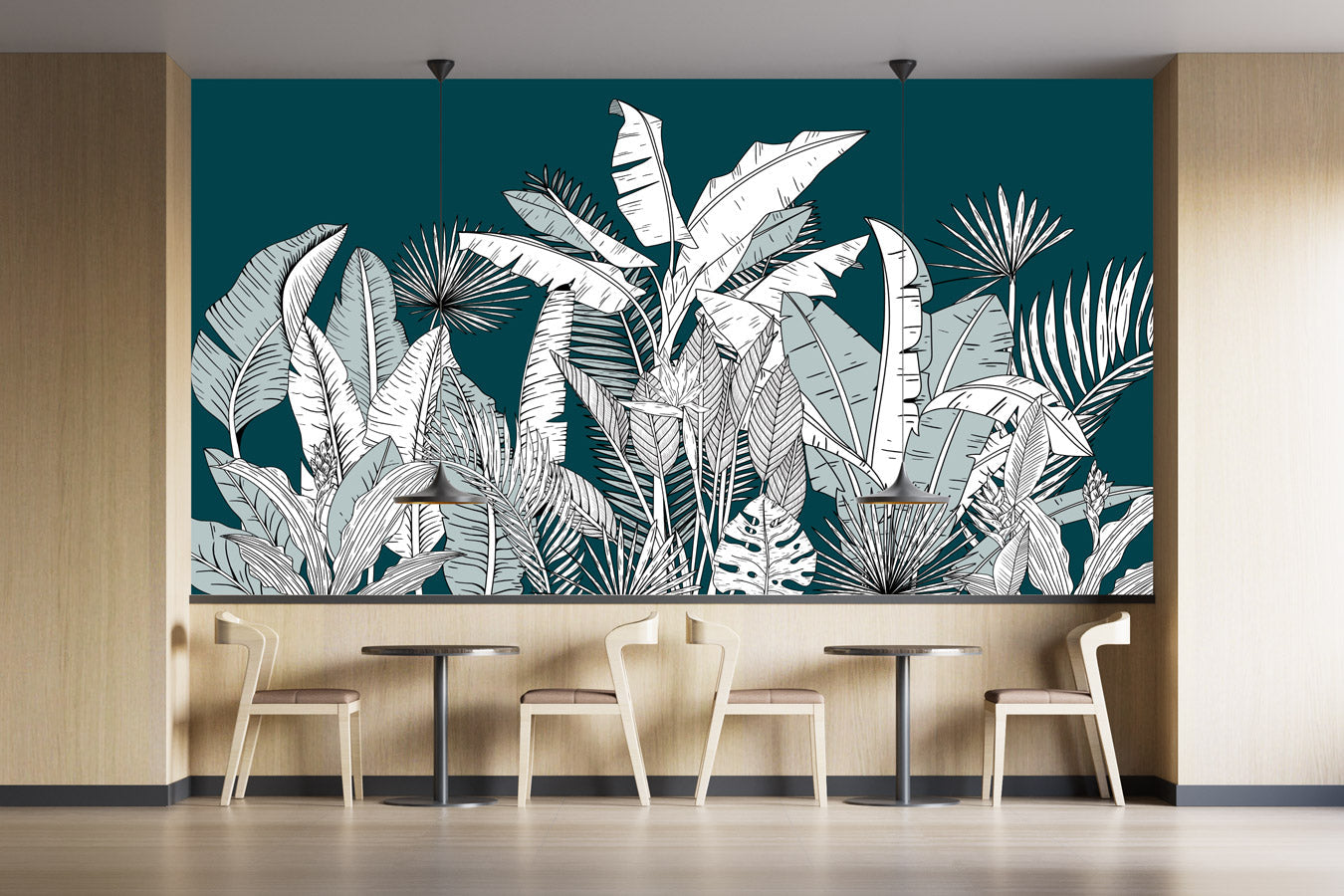 Papier peint panoramique botanic leaf vert - papier peint sur mesure francais - muralconcept
