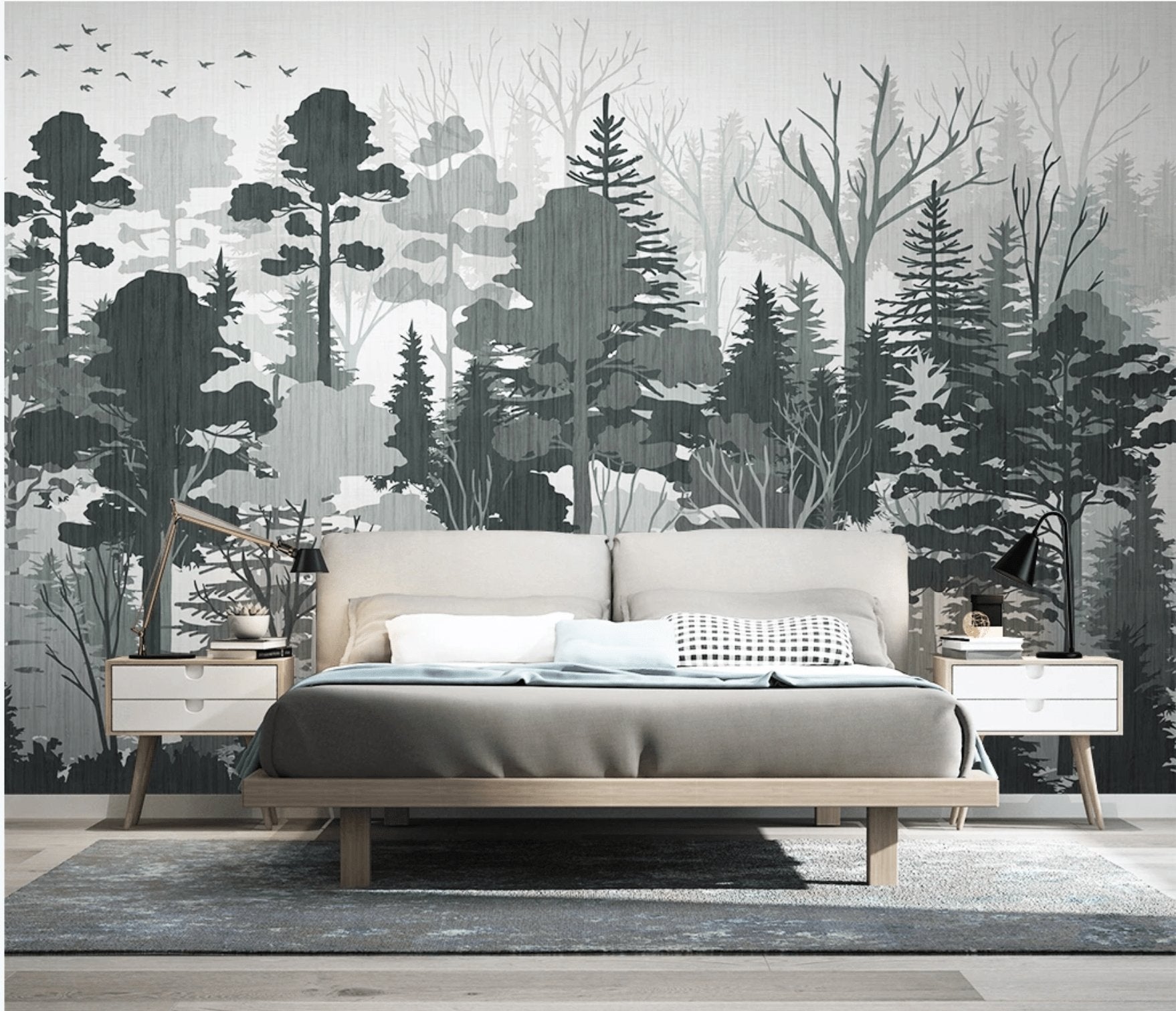 Papier peint panoramique nature forêt Noir et Blanc - papier peint sur mesure francais - muralconcept