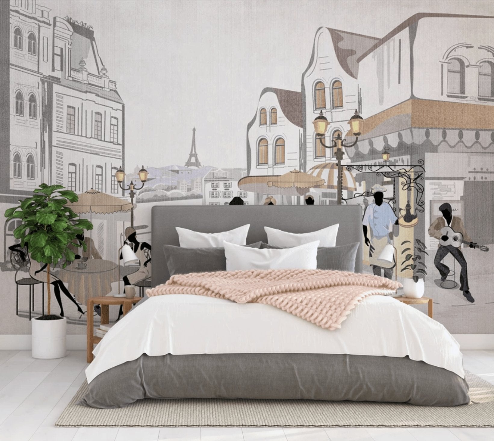 Papier peint Paris café en terrasse - papier peint sur mesure francais - muralconcept