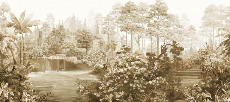 Papier peint paysage lointain gravure - papier peint sur mesure francais - muralconcept