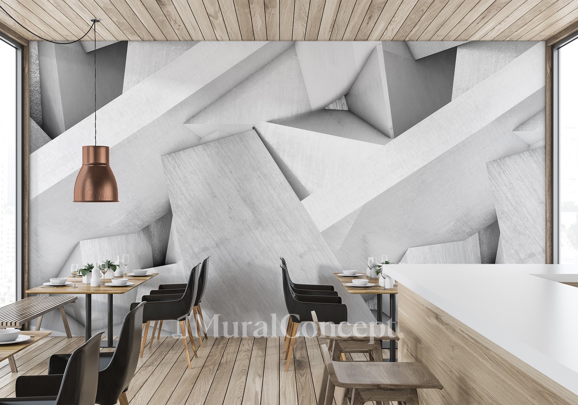 Papier peint bistrot 3D design architectural béton - décor mural français