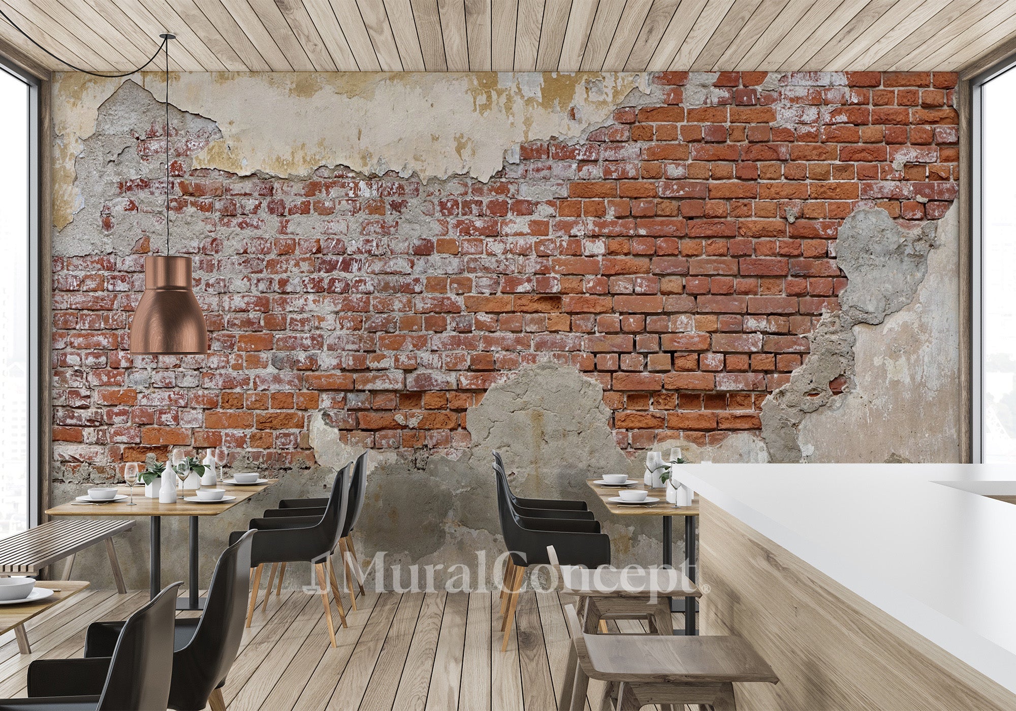 Papier peint bistrot brique cassée - décor mural français