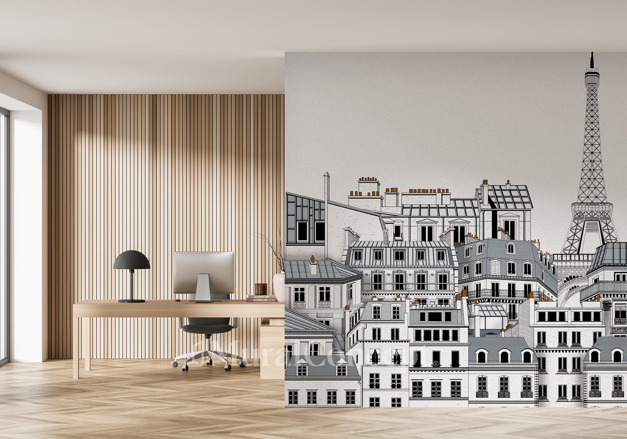 Papier peint bureau les toits Parisiens - décor mural français