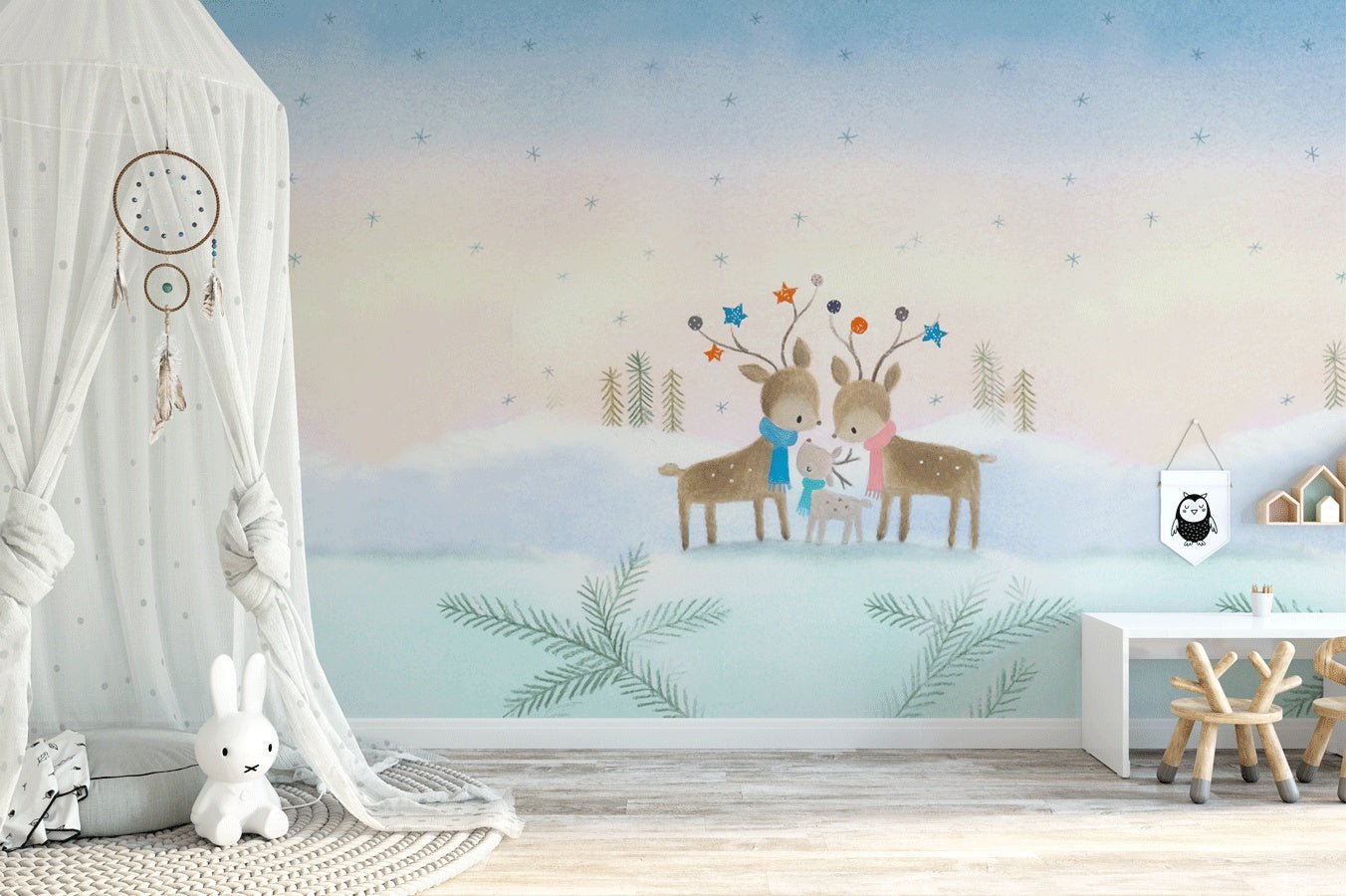 Papier peint chambre enfant biche féérique - Muralconceptpapier_peint_sur_mesure