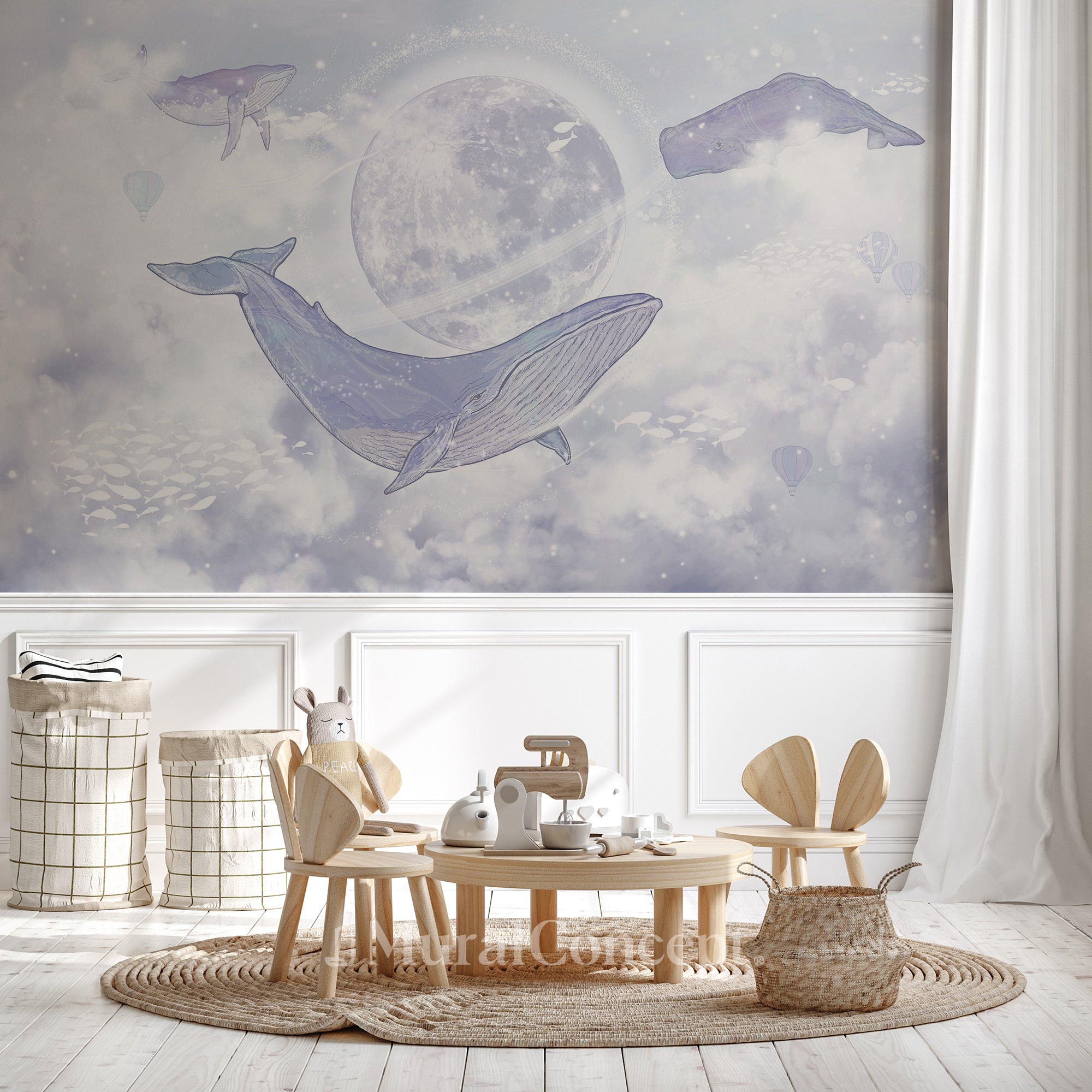 Papier peint enfant baleines célestes - décor mural français